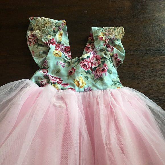 Floral Print w/Tulle Crossback Dress | 3-6 Months - Picture 4 of 7